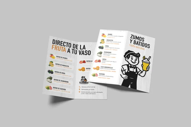 Carta desplegable de zumos y batidos naturales de Tejeringos
