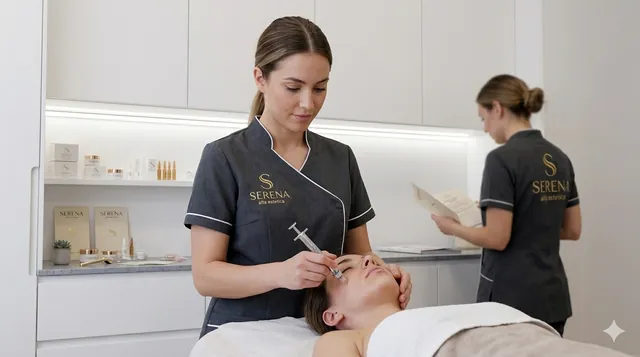 Profesional de estética realizando un tratamiento facial en la clínica Serena Alta Estética