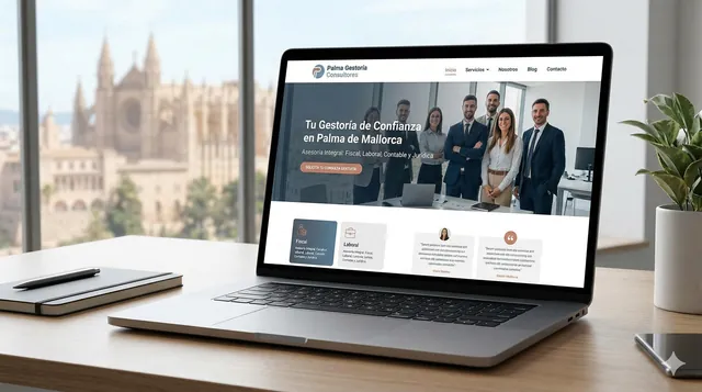 Diseño web de la asesoría Palma Gestoría Consultores mostrado en un portátil